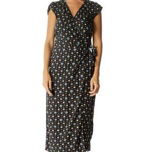 J.Crew Black Blue Green Floral Print Wrap Dress